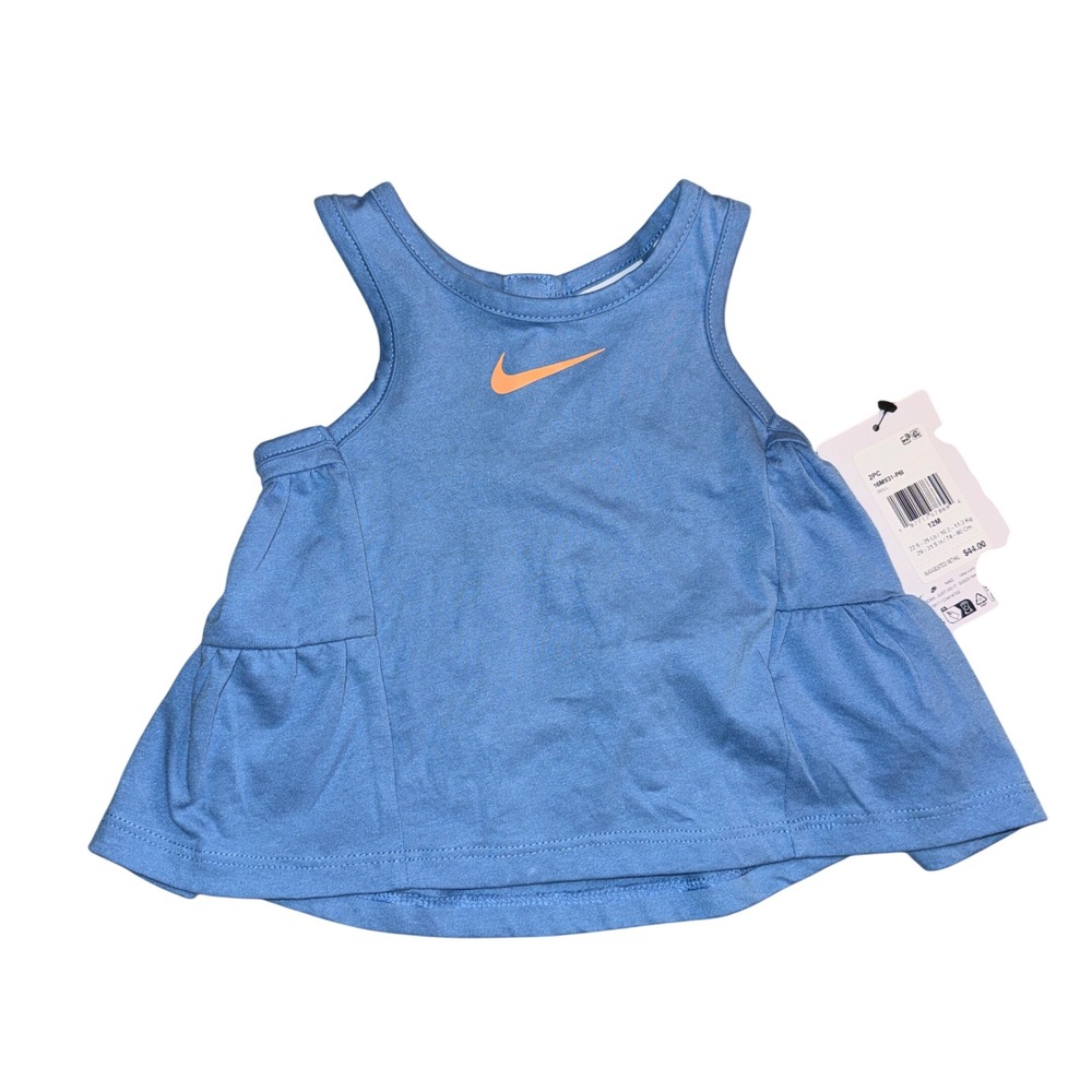 Nike Sleeveless Ruffle Top 12M Blue Orange Swoosh Tiered Hem tank top new